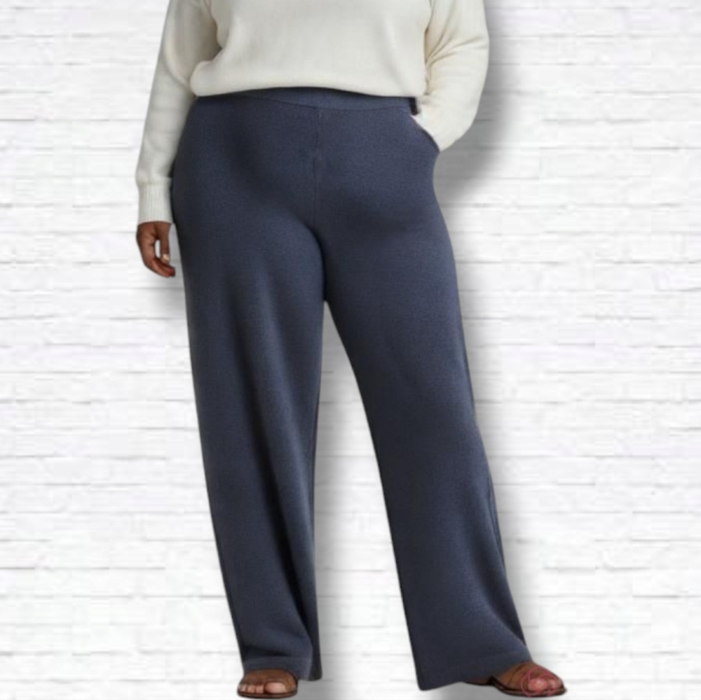 St. John Basics Navy Blue Santana Knit Pull On Straight Leg Trouser Pants Sz 10